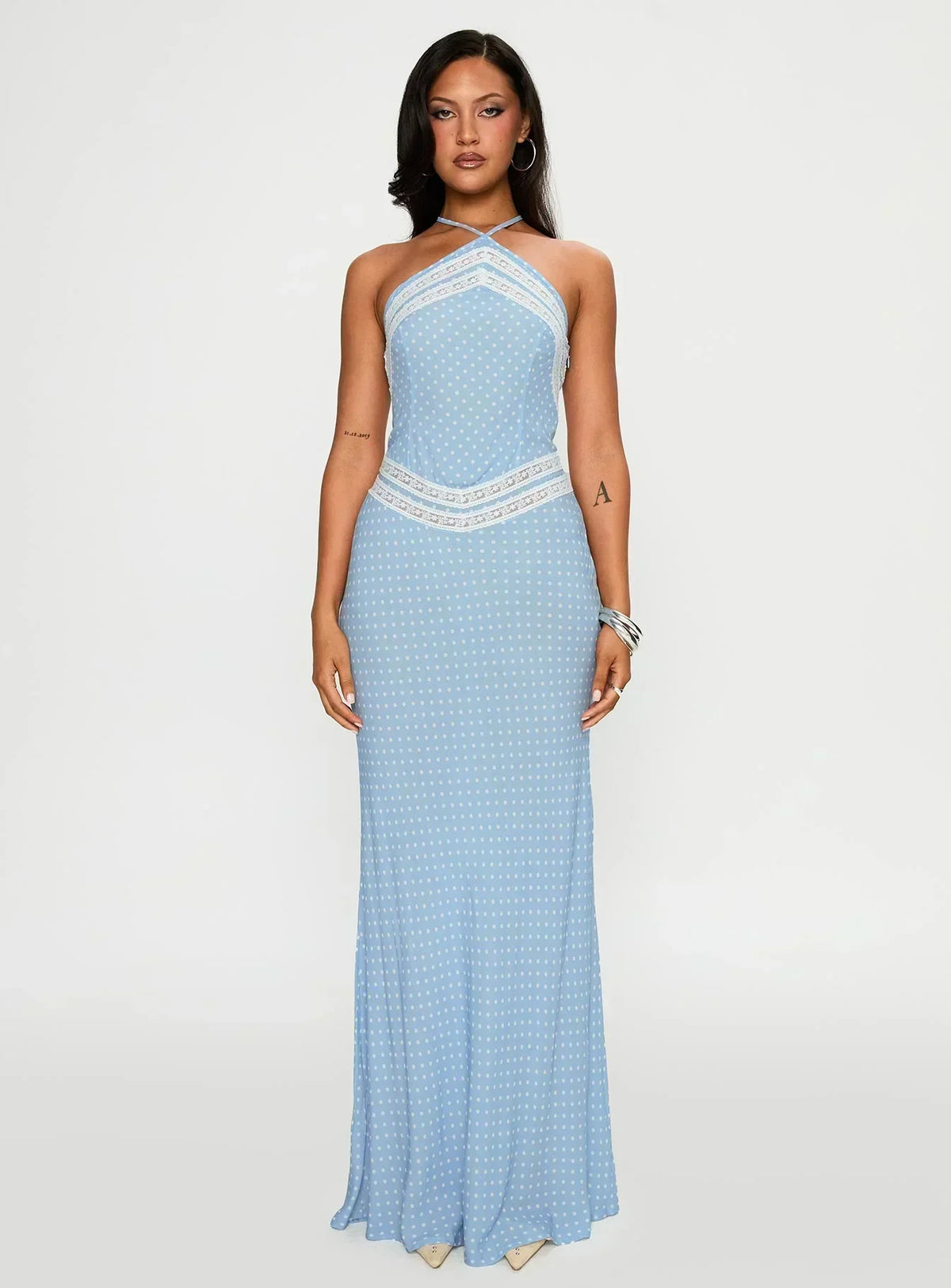 Wild Joy Halter Maxi Dress Blue Polka