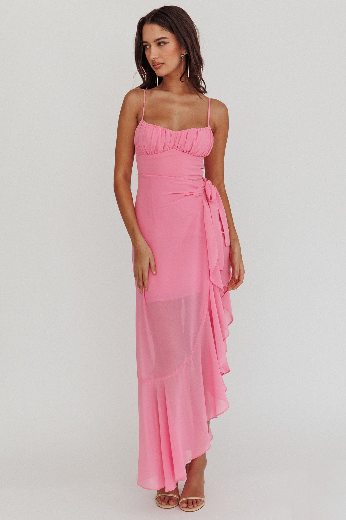 Nerida Waist Tie Asymmetric Dress Pink