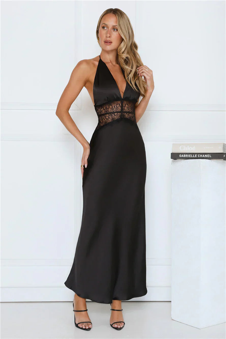 Ibiza Twilight Satin Lace Maxi Dress