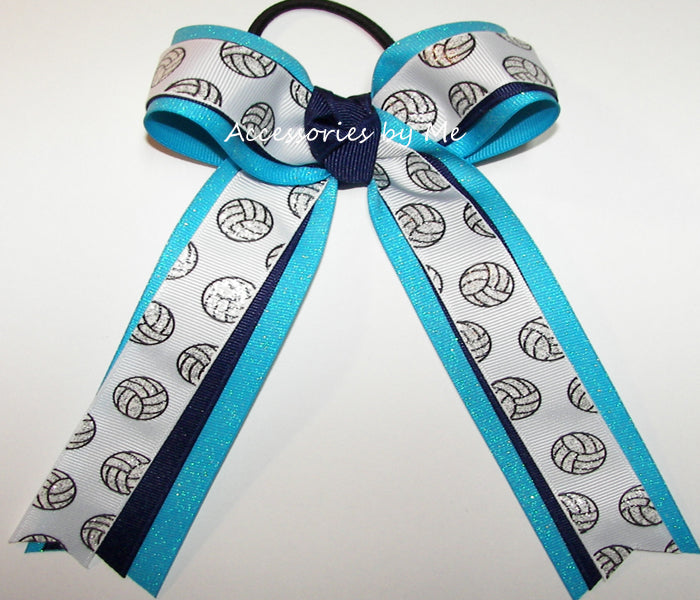 Volleyball Navy Blue Turquoise Ponytail Bow