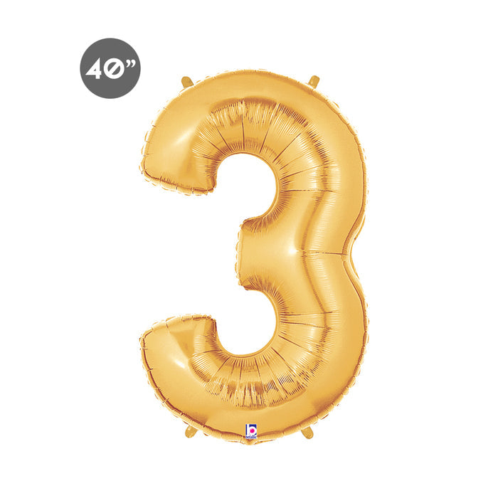 Jumbo Gold Number 3 Foil Balloon 40-inch