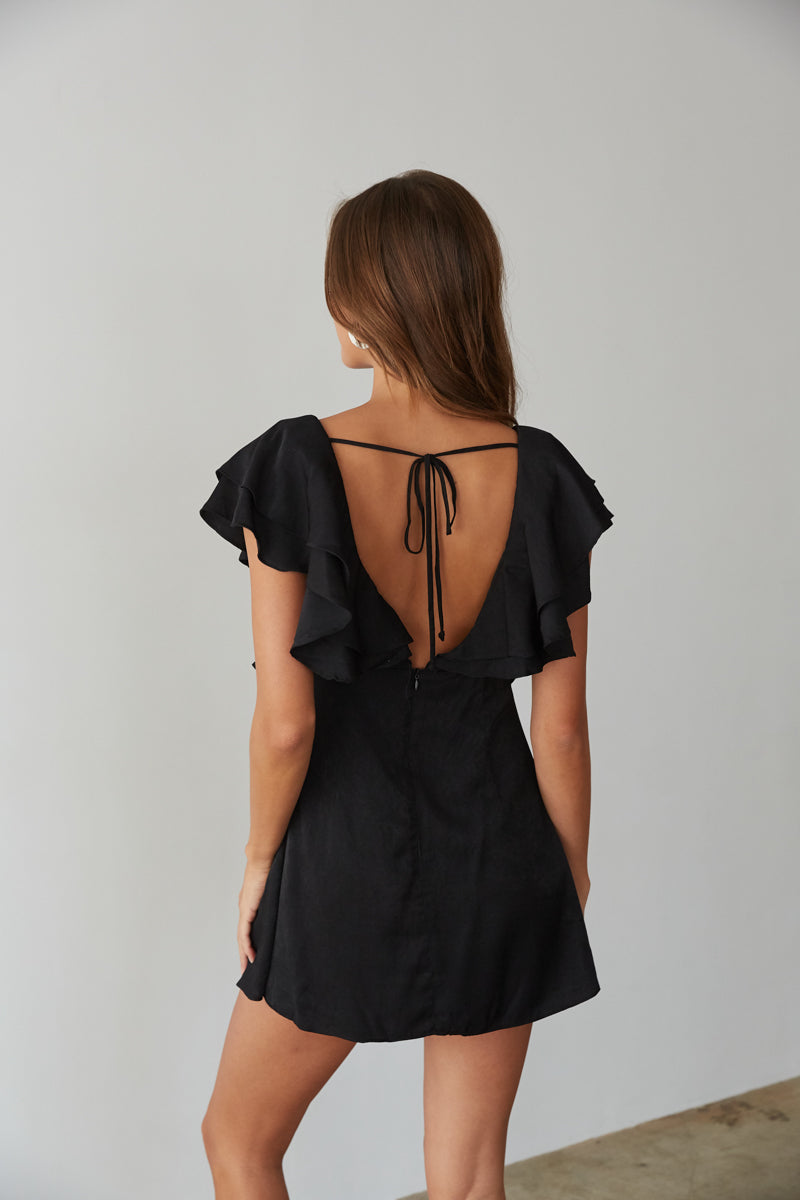 Junie Open Back Flutter Sleeve Mini Dress