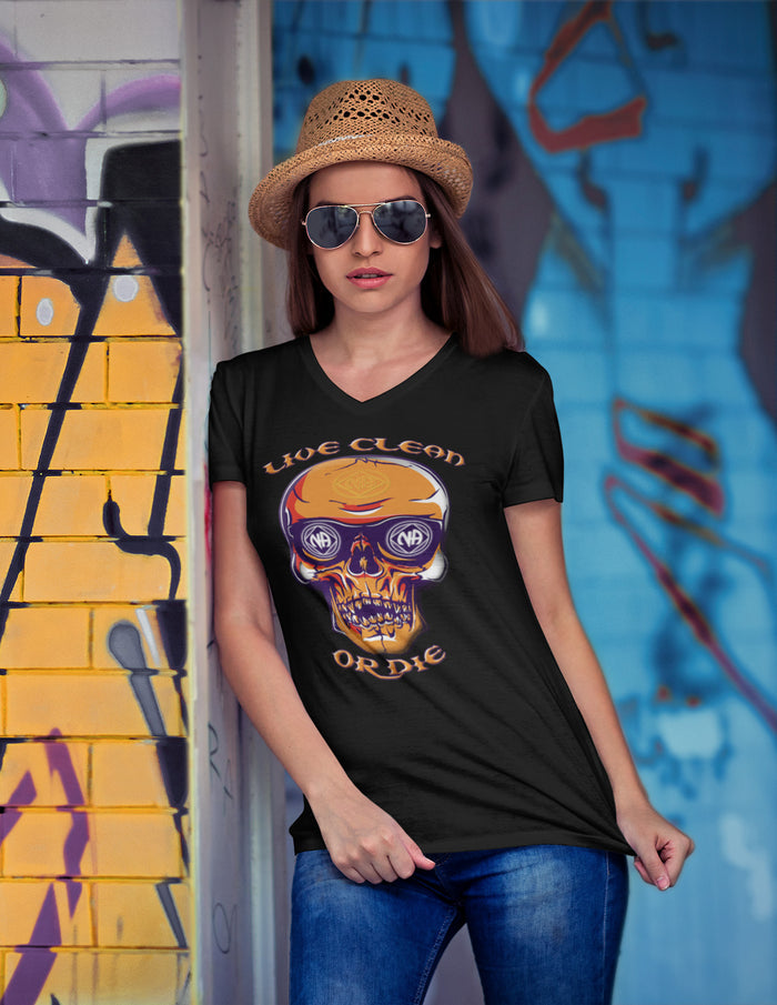 Live Clean Skull dtg V-Neck Tee