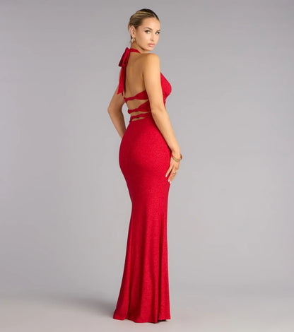 Maribeth Glitter Strappy Back Mermaid Formal Dress