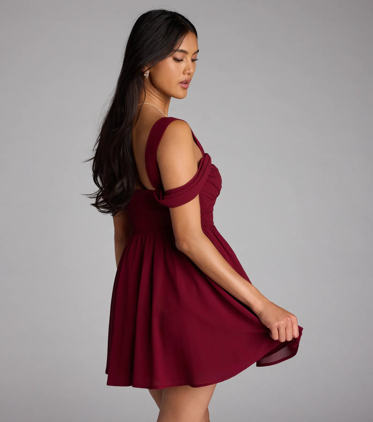 Flowy Chic Chiffon Cold-Shoulder Skater Dress