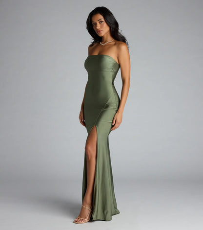 Cheryl Strapless Slit Mermaid Formal Dress