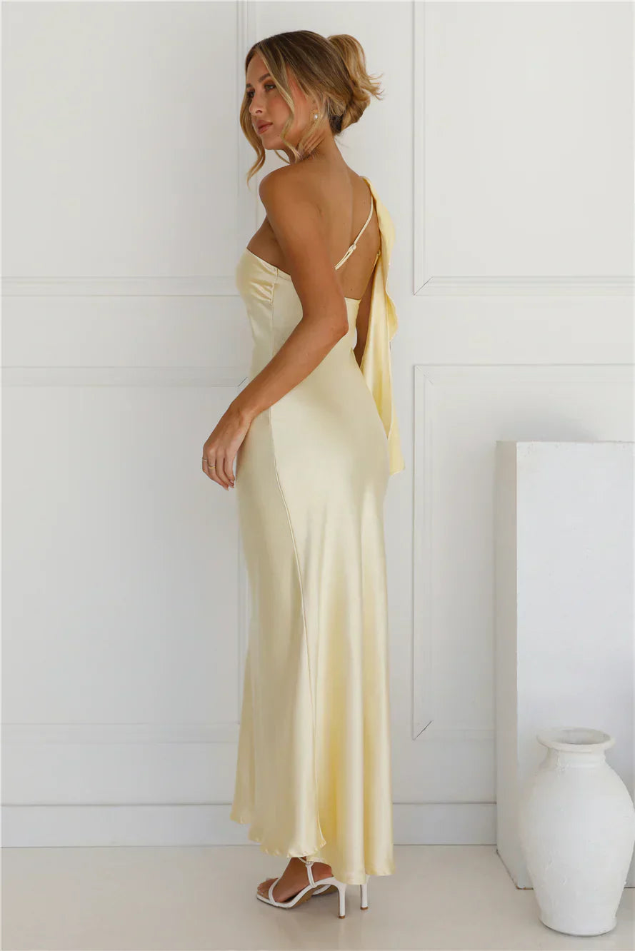 Romantic Tales Satin One Shoulder Maxi Dress
