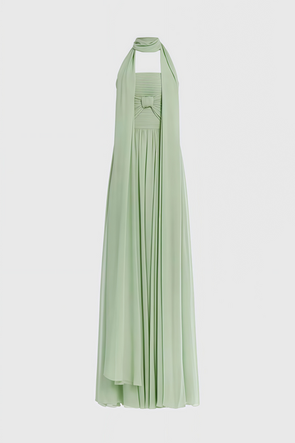 Bellke Green Pleated Strapless Maxi Dress