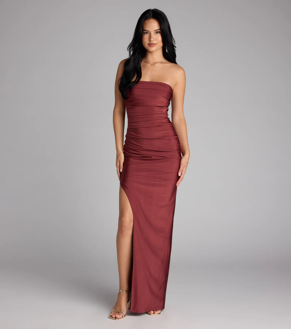 Anisley Strapless High Slit Column Formal Dress