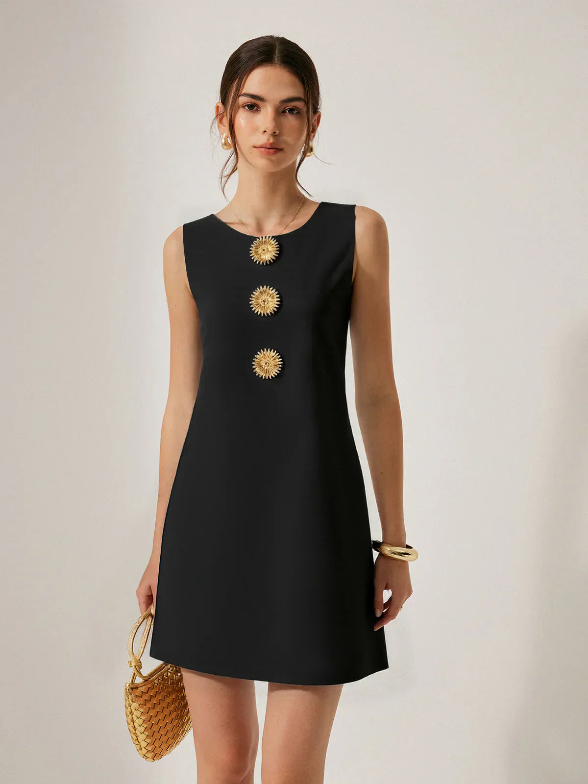 Metal Decor Sleeveless Mini Dress