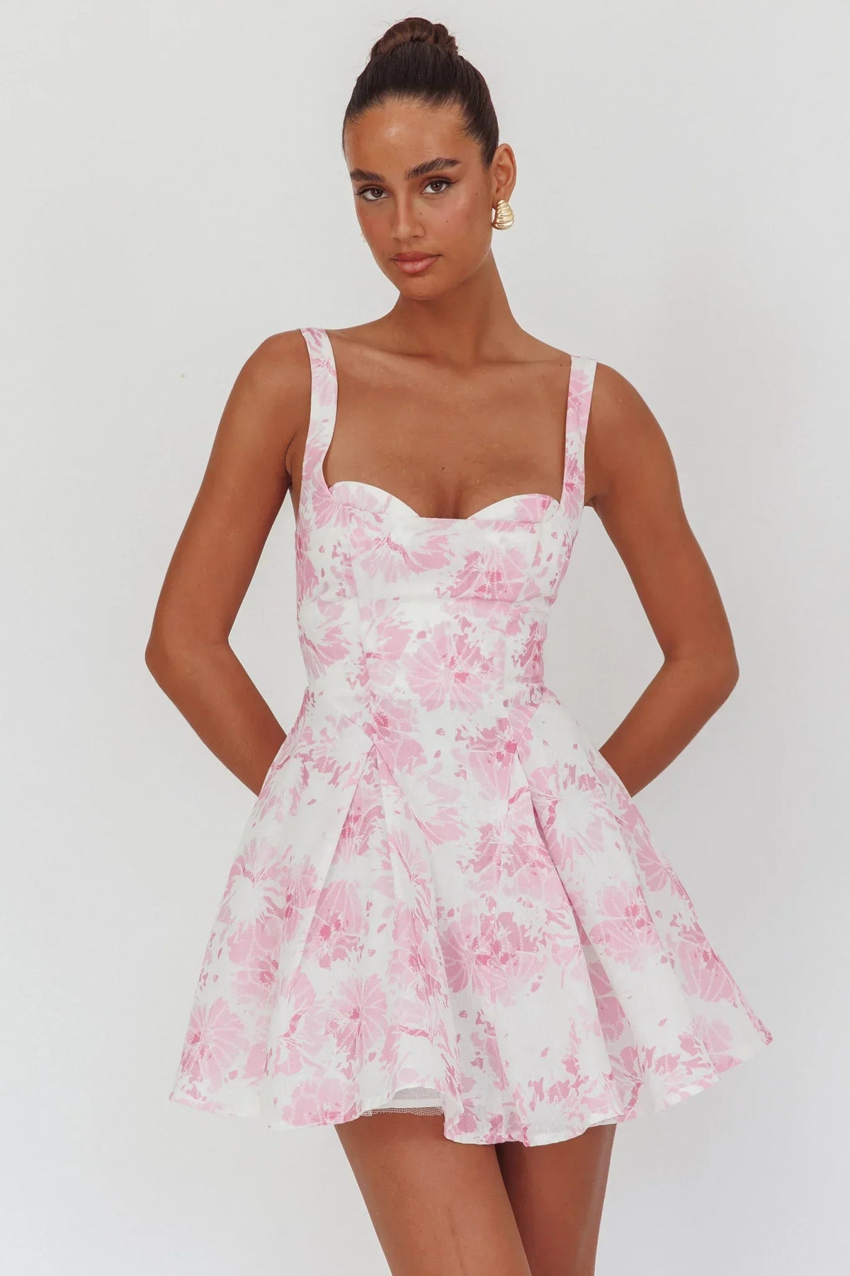 Get My Attention Off-Shoulder Mini Dress Floral Pink