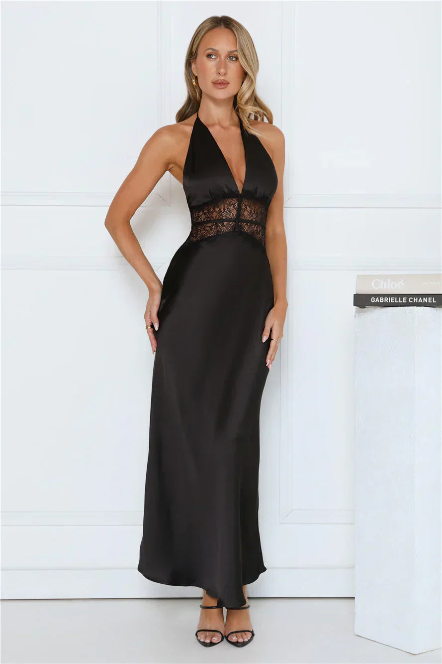 Ibiza Twilight Satin Lace Maxi Dress