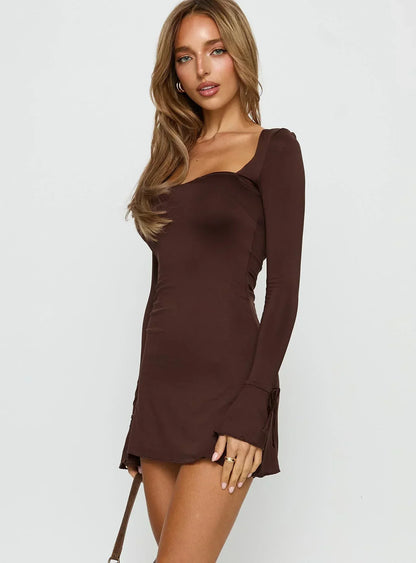 Dalzine Long Sleeve Mini Dress Chocolate