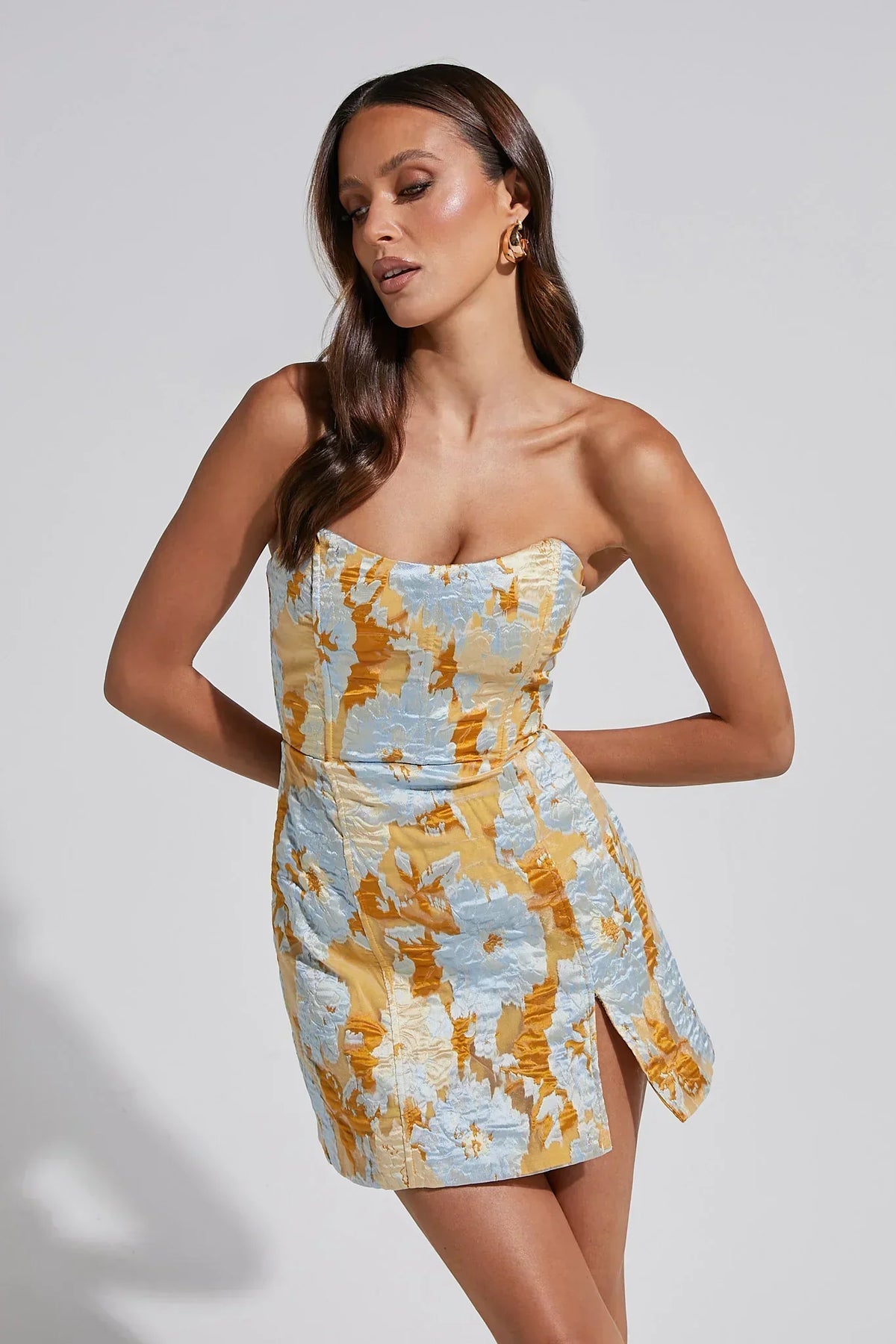 Strapless Dress in Blue Jacquard Brailey Mini Dress