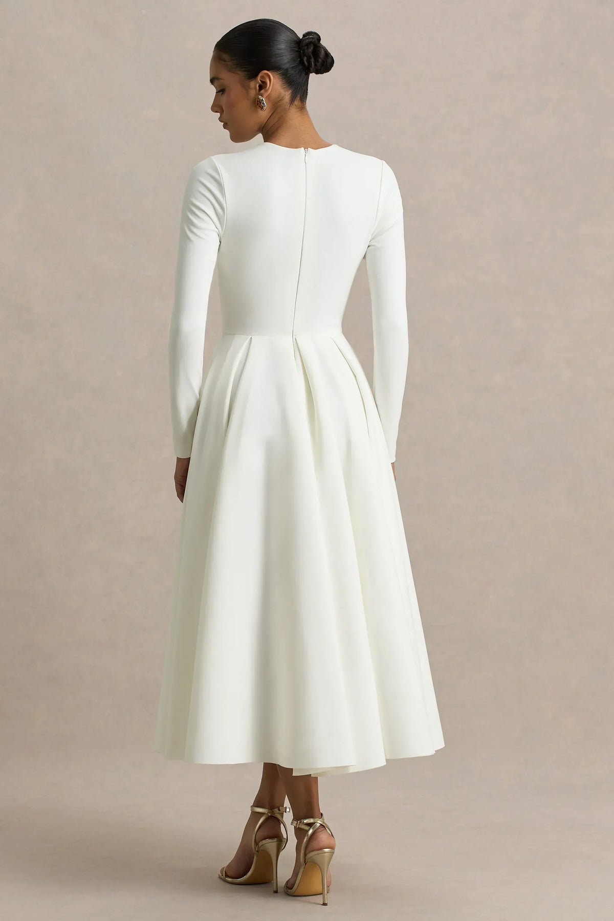 Bellamy | Cream Crew-Neck Long Sleeve Midi Dress