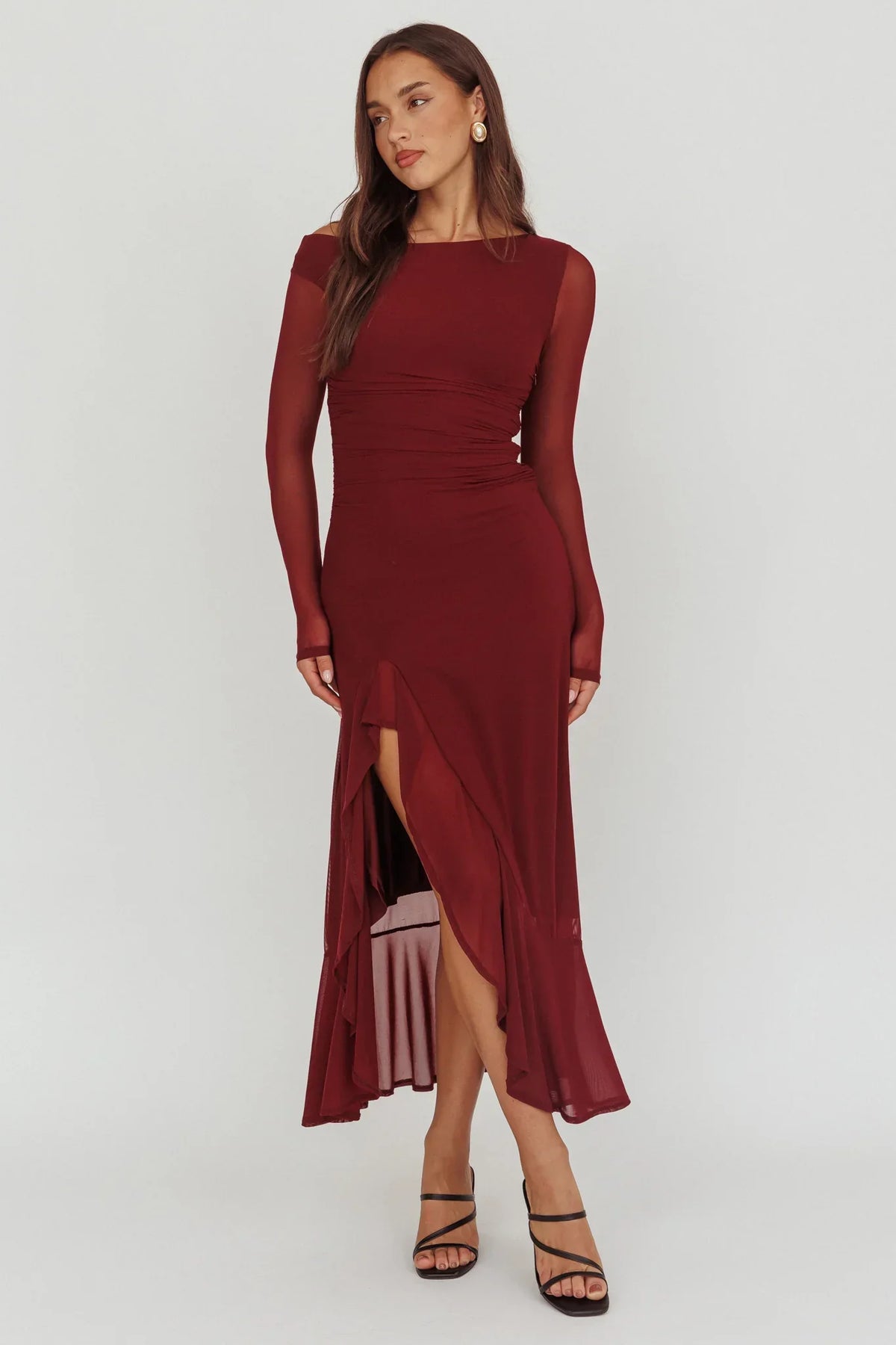 Moonlit Magic Long Sleeve Maxi Dress Wine