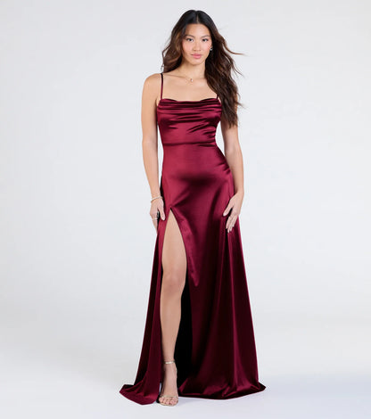 Marissa Formal Satin Cowl Neck Dress