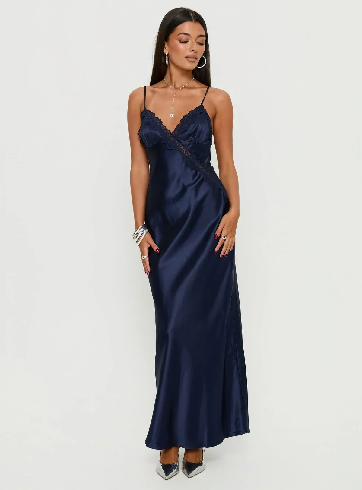 Madelene Lace V Neck Maxi Dress Navy