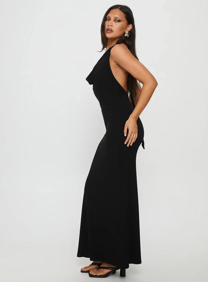 Diamonde Halter Scarf Maxi Dress Black