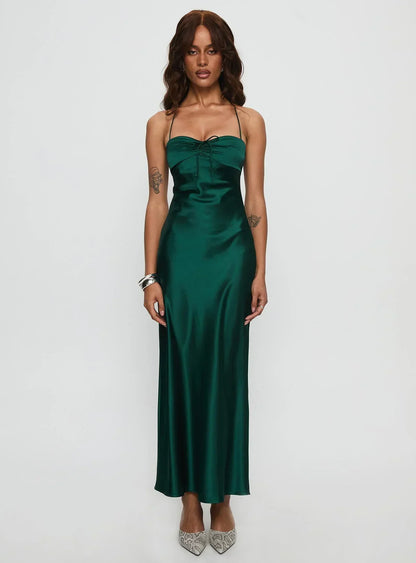Fireproof Halter Maxi Dress Forest Green