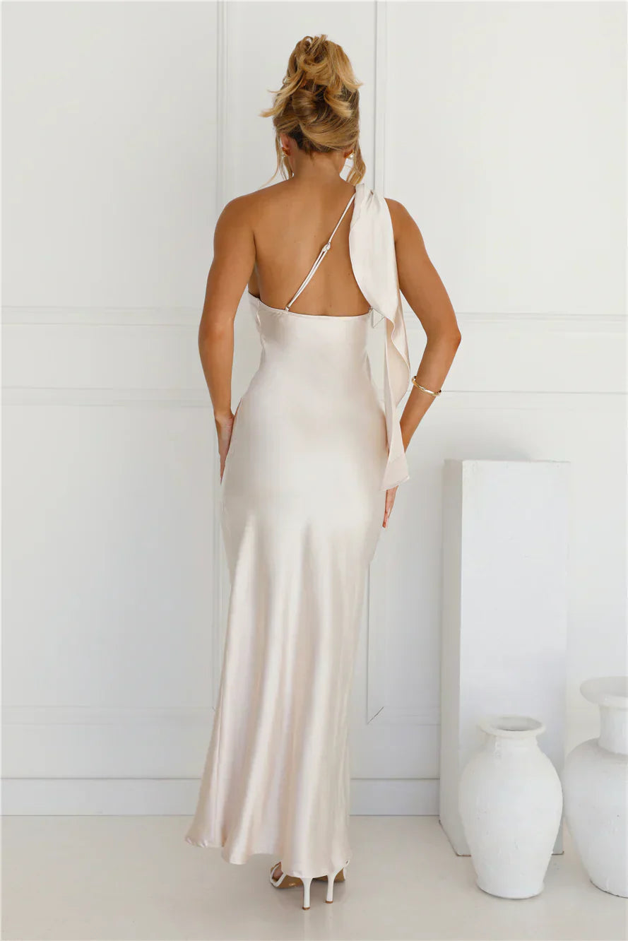 Romantic Tales Satin One Shoulder Maxi Dress