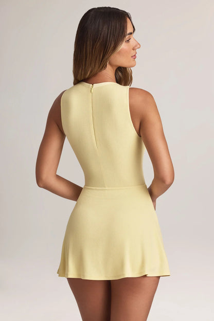 Modal Button-Detail A-Line Mini Dress in Lemon Sherbet