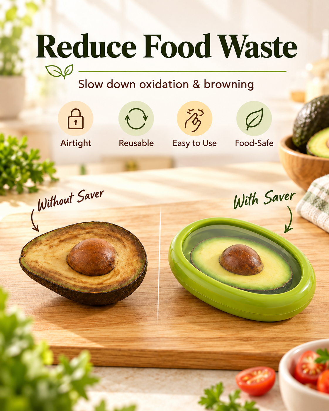 Reusable Half Cut Produce Storage Containers 4 Pack | Airtight Keeper