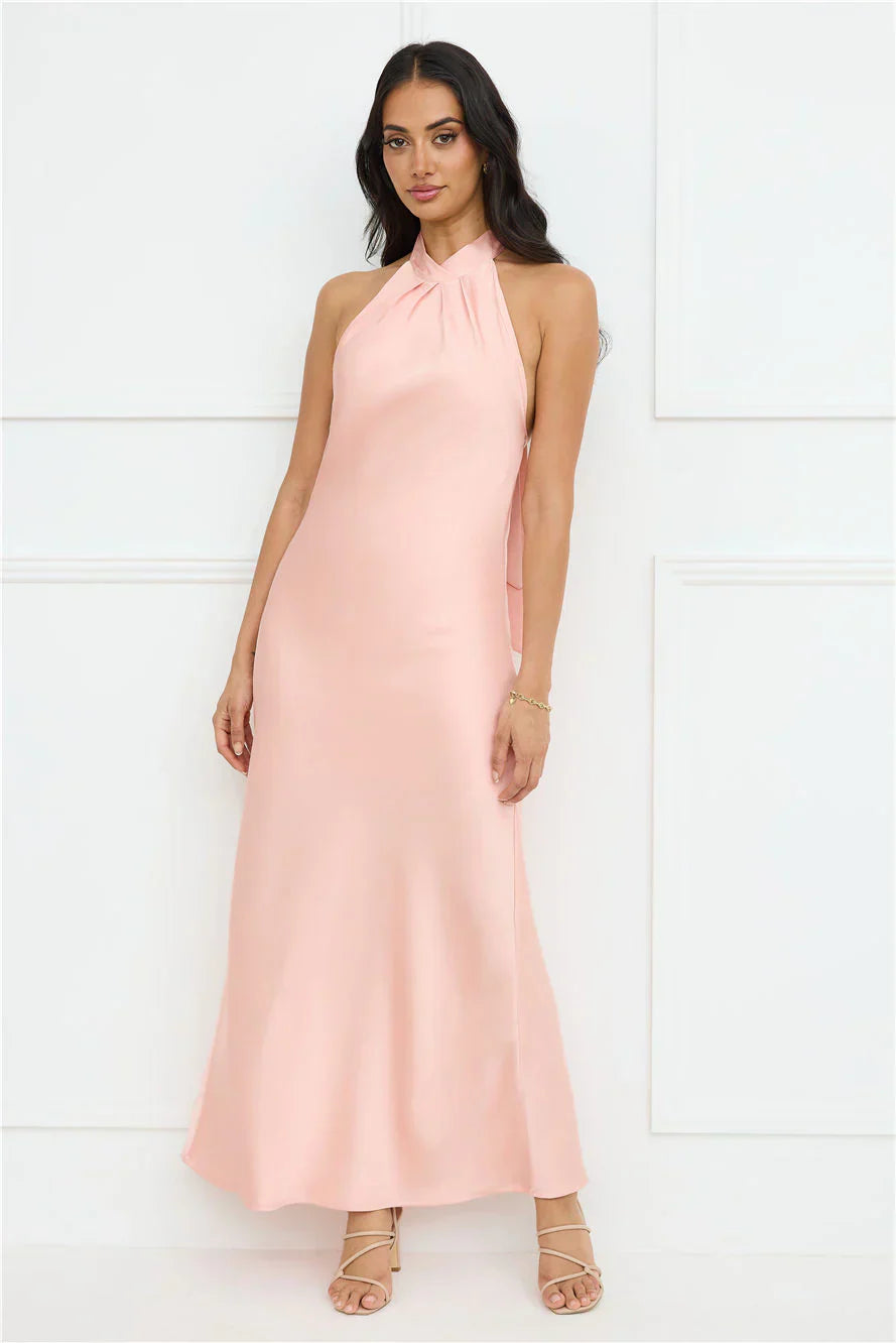 Delicate Dazzle Halter Satin Maxi Dress