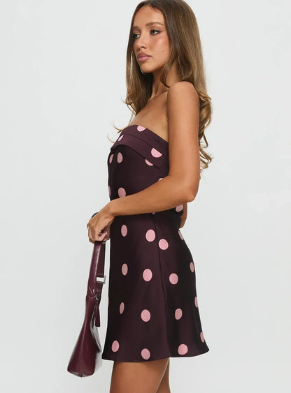 Phillipa Mini Dress Plum / Pink Polka Dot