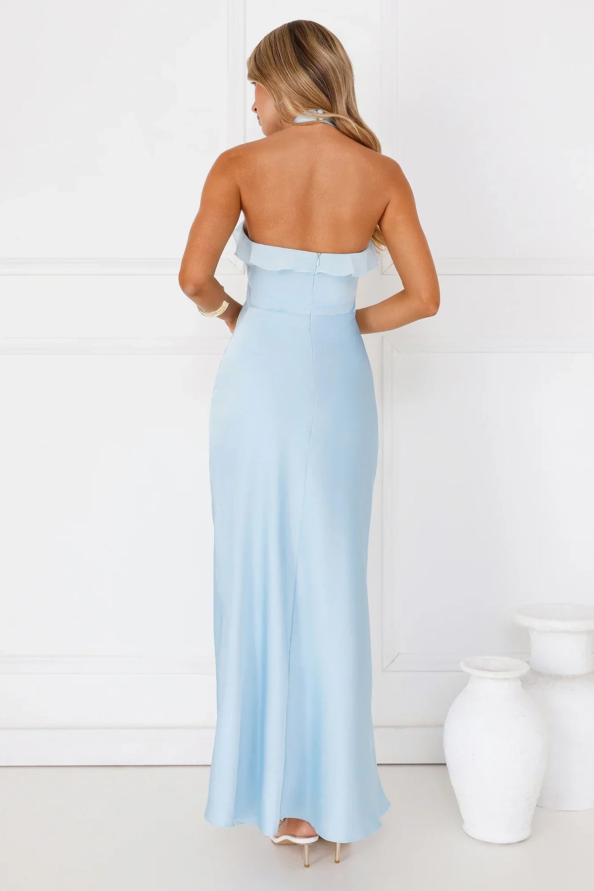 Luxora Lady Halter Satin Maxi Dress