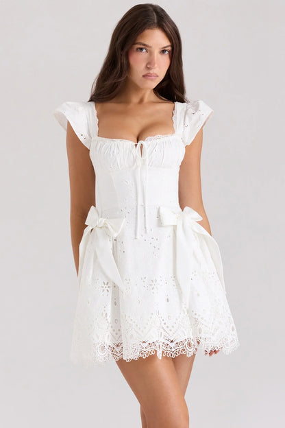 White Broderie Anglais Frill Mini Dress