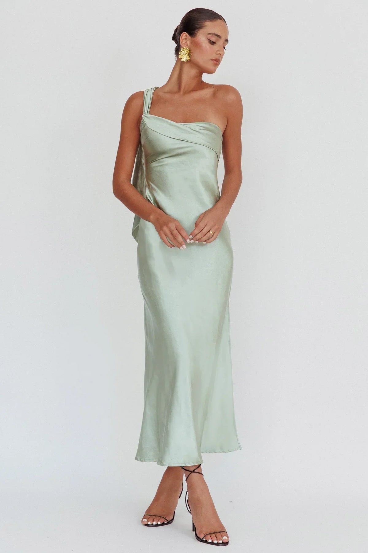 Carmel One-Shoulder Sash Maxi Dress Sage