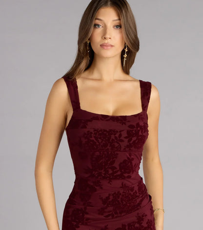Emme Flocked Velvet Midi Formal Dress
