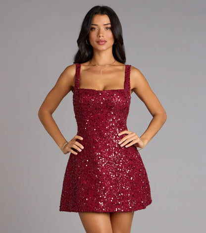 Clarice Sequin Beaded Lace A-Line Mini Dress