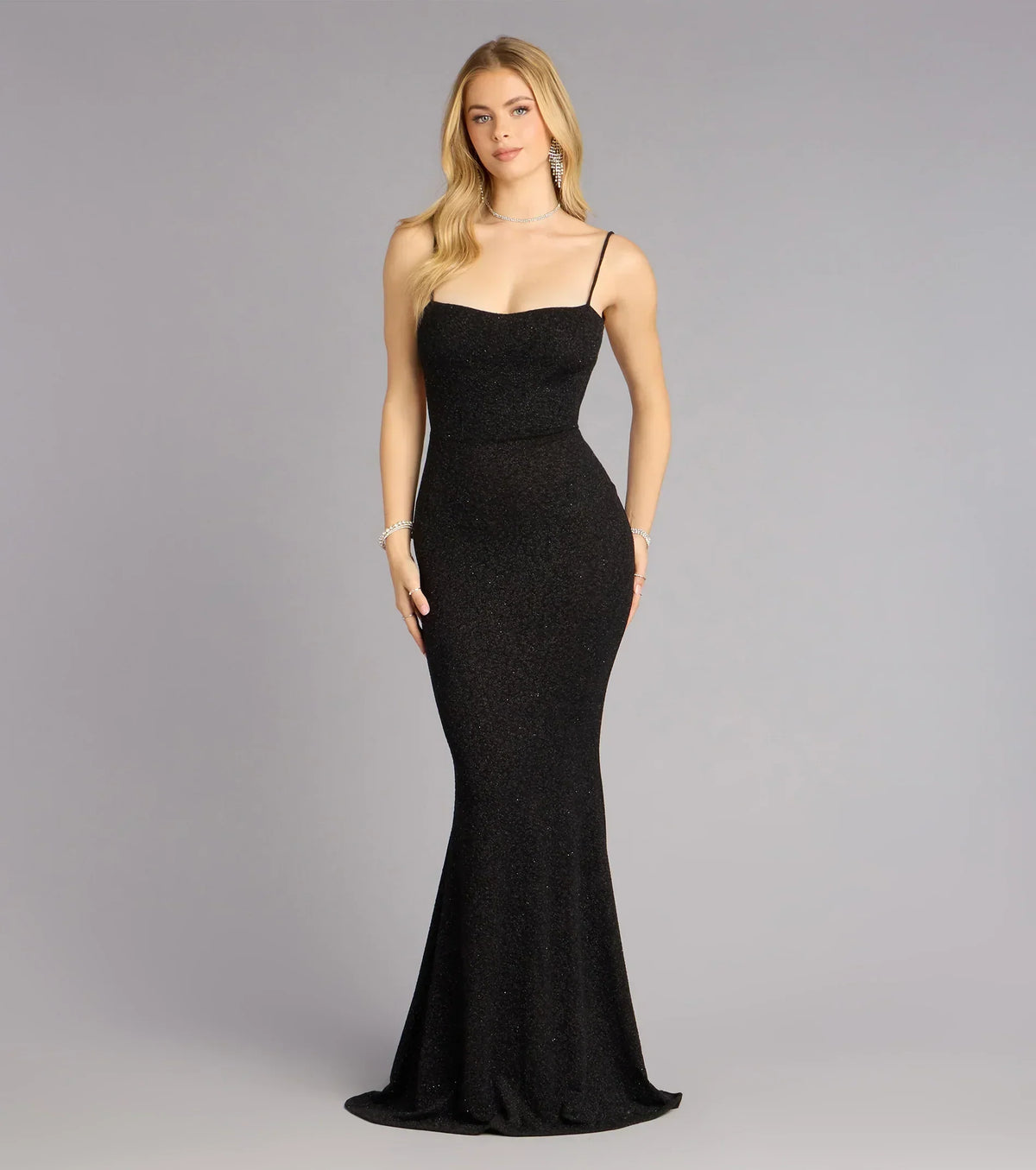 Gwendolyn Glitter Knit Bow-Back Mermaid Dress