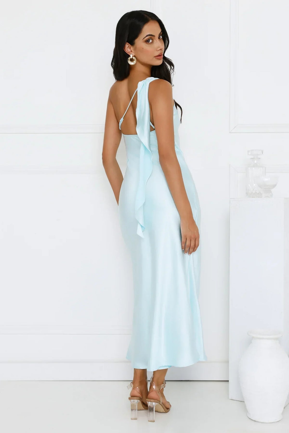 Romantic Tales Satin One Shoulder Maxi Dress