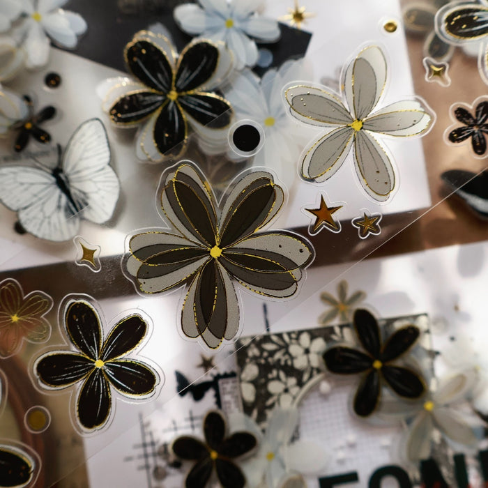 4cm*5m/6m Pre-Cut Black and White Flower Tape