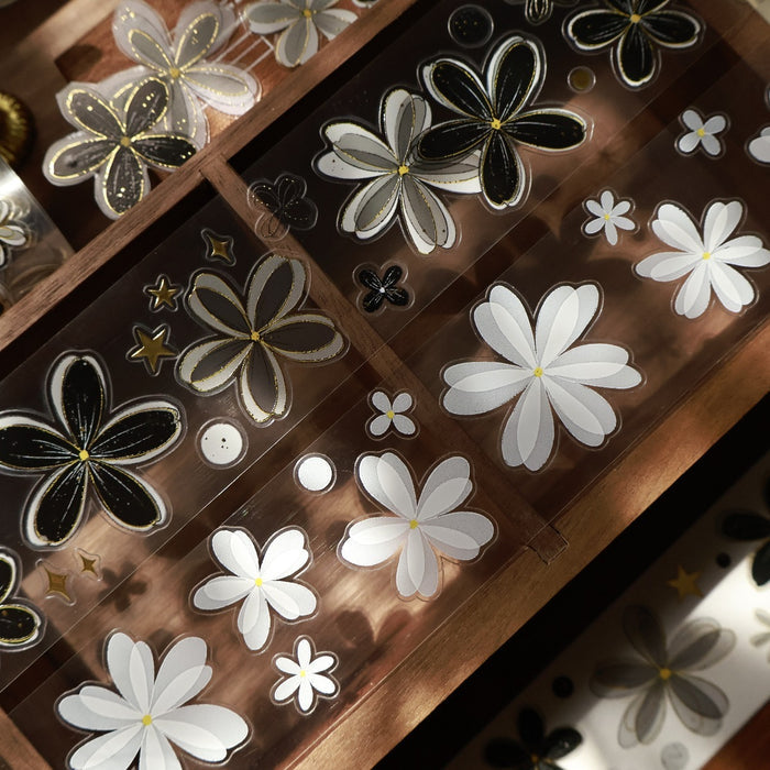 4cm*5m/6m Pre-Cut Black and White Flower Tape