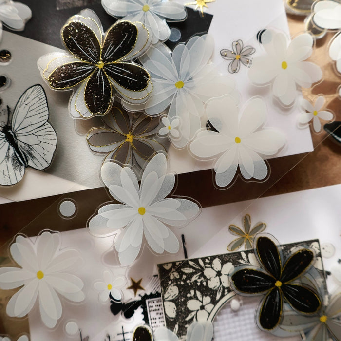 4cm*5m/6m Pre-Cut Black and White Flower Tape