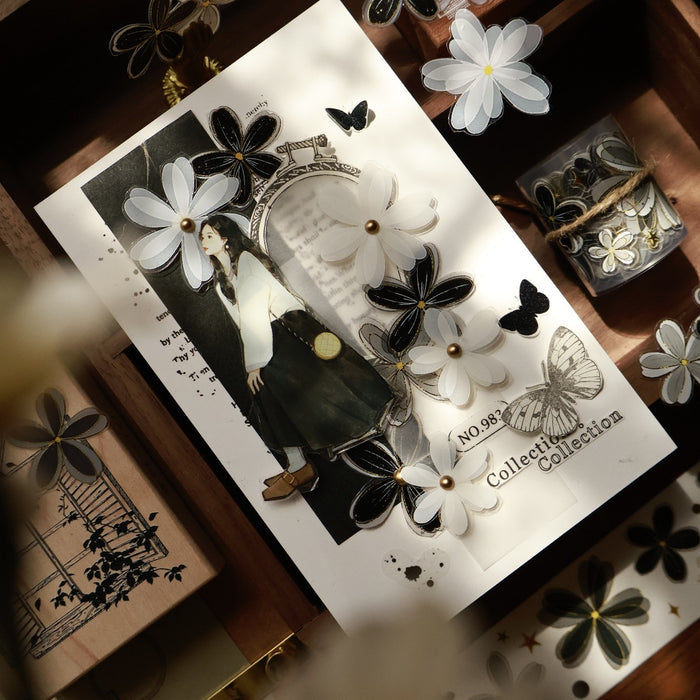 4cm*5m/6m Pre-Cut Black and White Flower Tape