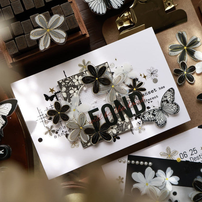 4cm*5m/6m Pre-Cut Black and White Flower Tape