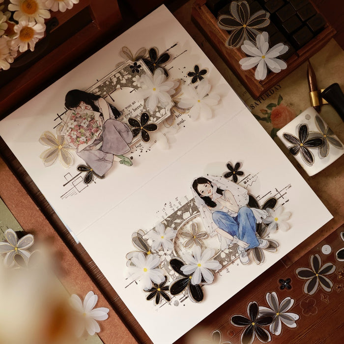 4cm*5m/6m Pre-Cut Black and White Flower Tape