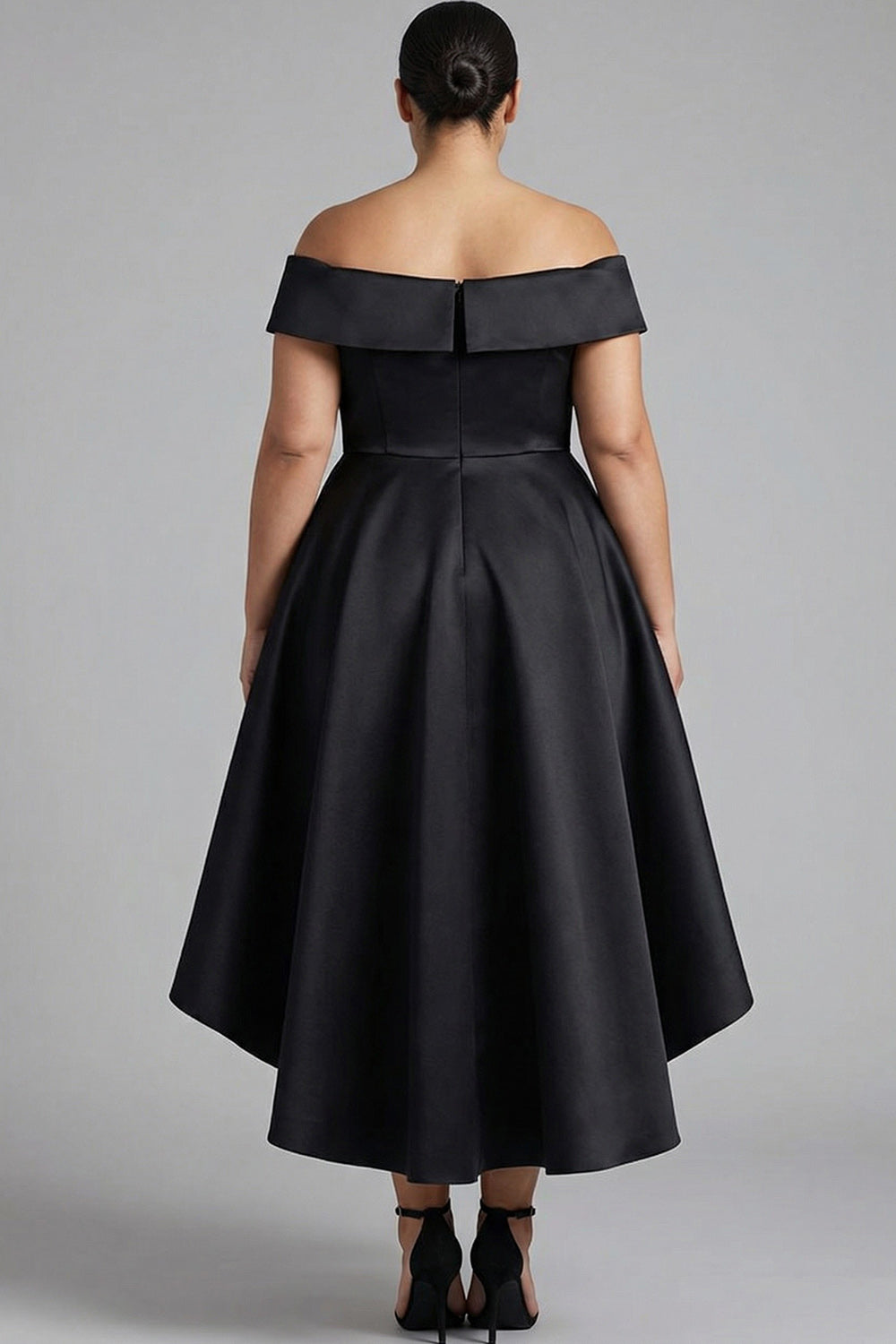 Plus Size Black Off the Shoulder A Line Knee-Length Formal Dress