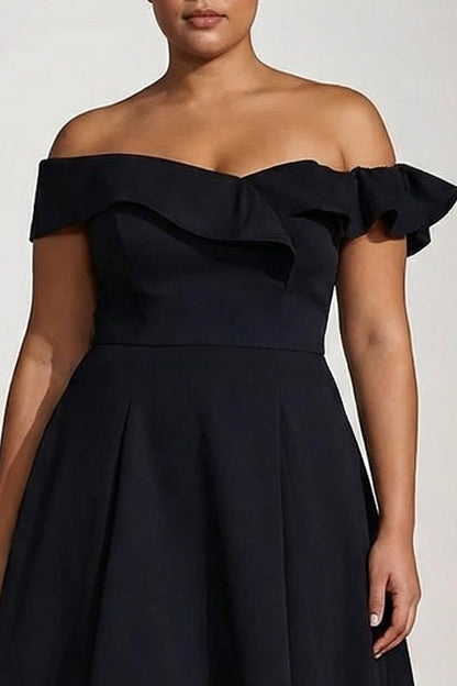 Plus Size Black Off the Shoulder A Line Knee-Length Formal Dress