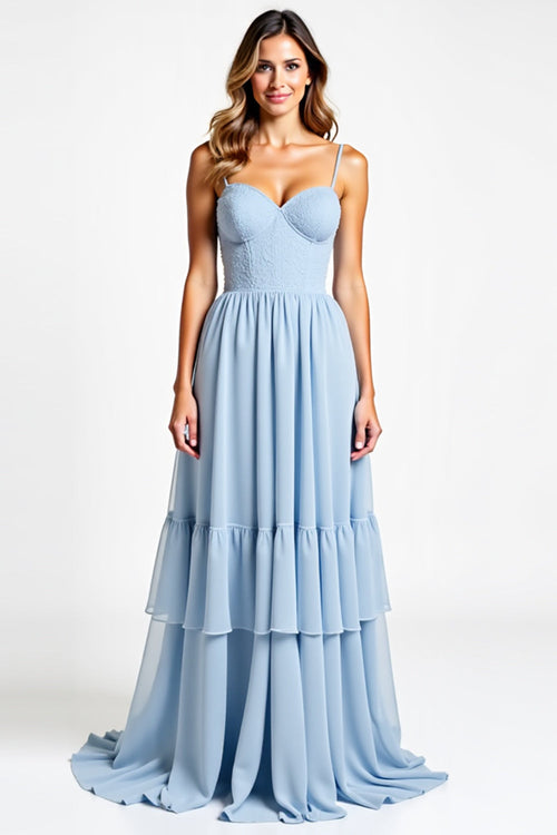 Sweetheart Sky Blue Backless Long Bridesmaid Dress