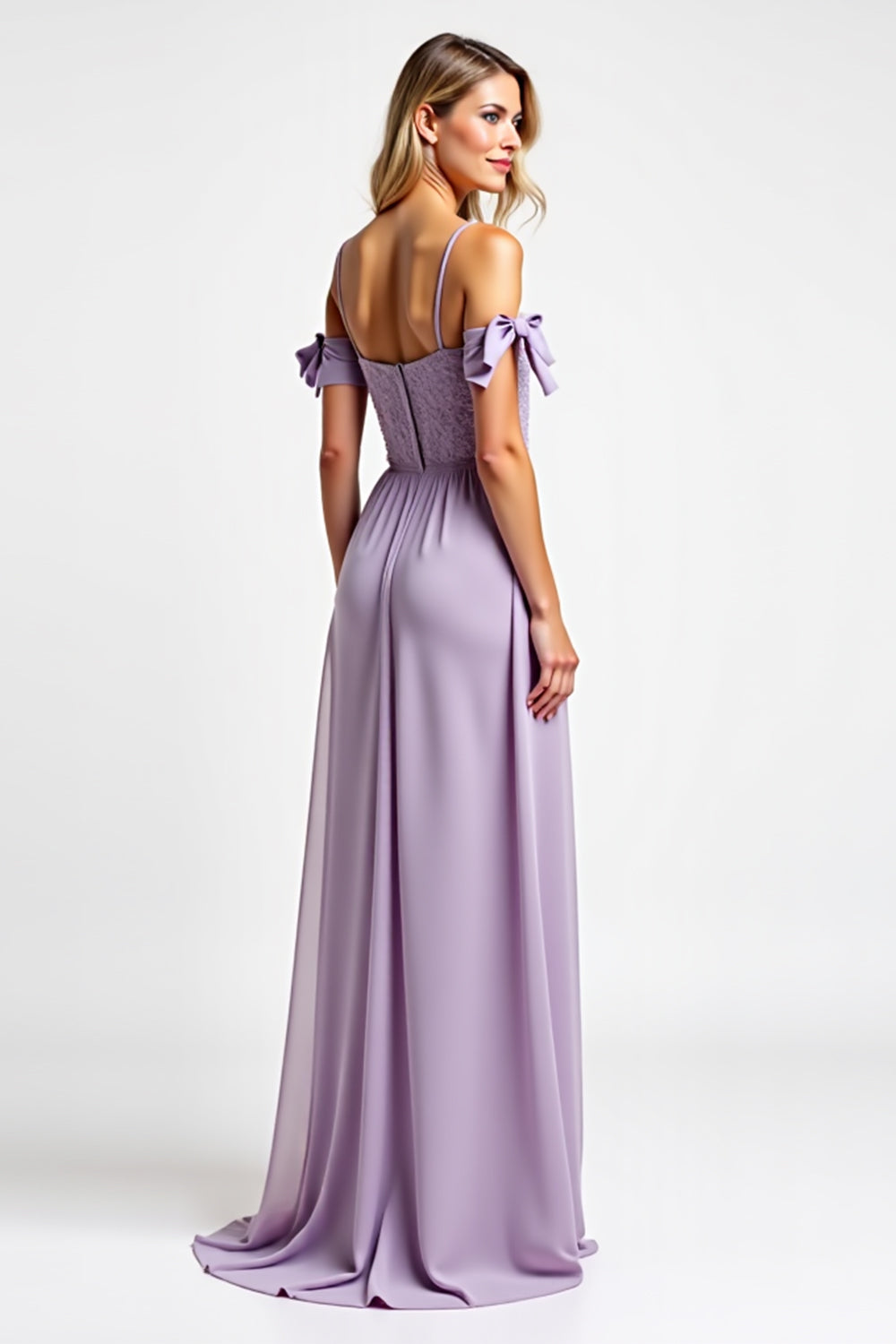 Purple Chiffon Long Spaghetti Straps Bridesmaid Dress