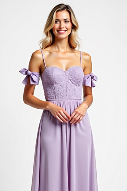 Purple Chiffon Long Spaghetti Straps Bridesmaid Dress
