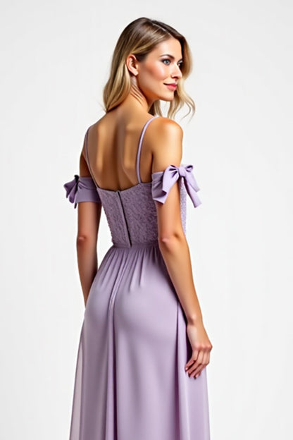 Purple Chiffon Long Spaghetti Straps Bridesmaid Dress