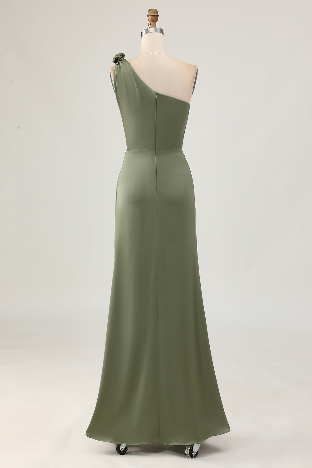 Sheath Olive One Shoulder Long Bridesmaid Dress with Slit