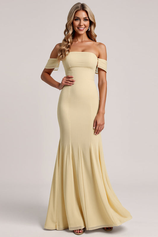 Mermaid Daffodil Chiffon Off The Shoulder Long Bridesmaid Dress